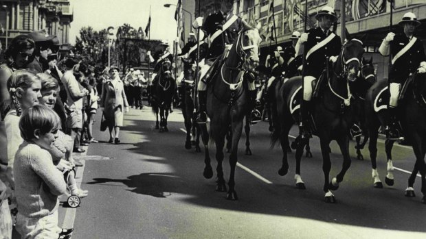 The NSW Mounted Police Unit, seen leading a Labour Day march through Sydney in 1972, is the oldest in the world. 