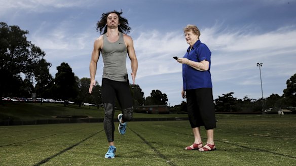 Generation gap: Josh Clarke with his coach Nancy Atterton. 