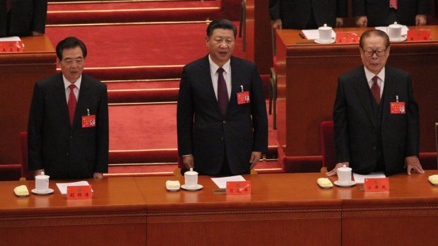 Three generations of Chinese leaders: Hu Jintao, Xi Jinping and  Jiang Zemin.