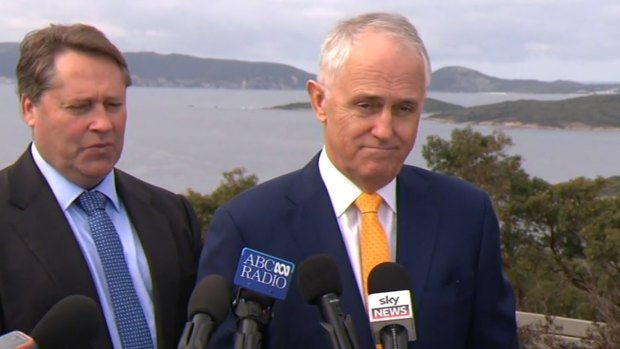 An unhappy Malcolm Turnbull takes questions on same-sex marriage during a press conference near Perth.