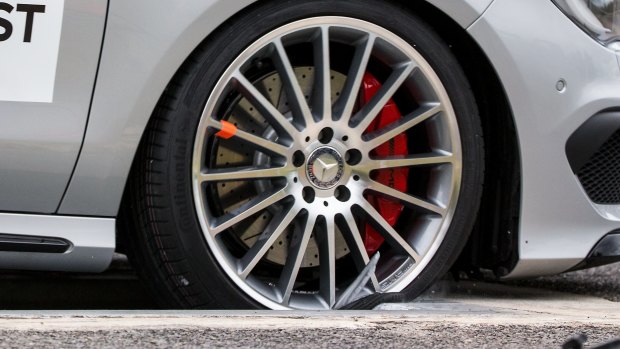 Car companies have warned that fakes parts, such as this counterfeit wheel on a Mercedes, are putting lives at risk.