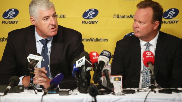 Australian Rugby Union chairman Cameron Clyne and CEO Bill Pulver. The ARU have not addressed the players since announcing either the Rebels or Force would be cut from Super Rugby.
