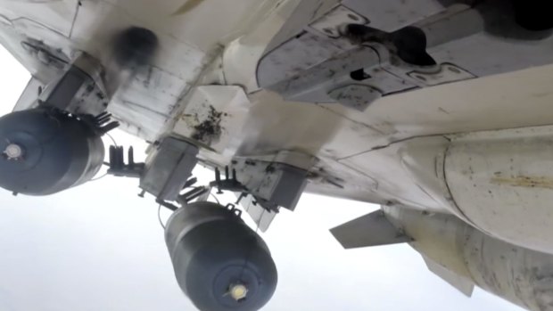 A Russian Su-24M aircraft makes a  raid in Syria. 