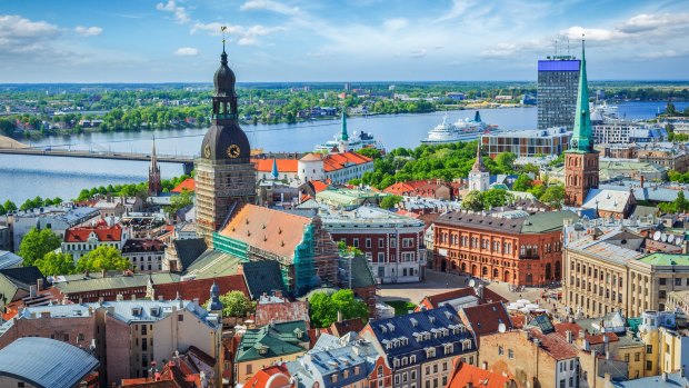 Aerial view of Riga centre from St Peter's Church, Riga, Latvia.  