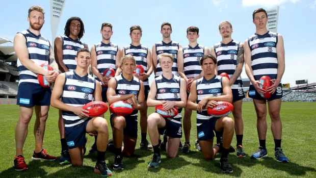 Geelong recruits: Esava Ratugolea (second from left, back row) is looking forward to an AFL career. 