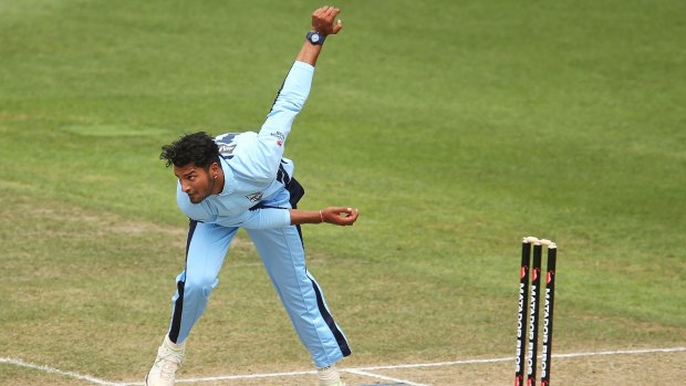 Westie to face the Western Warriors: Blues paceman Gurinder Sandhu bowls during the Matador BBQs match between New South Wales and South Australia at North Sydney Oval.