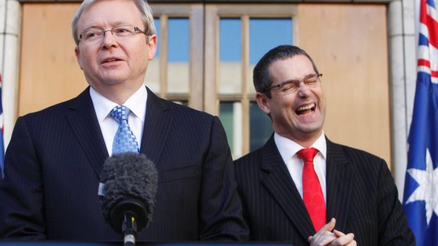 June 2010: then prime minister Kevin Rudd and communications minister Stephen Conroy during an NBN announcement.