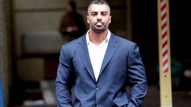 Former bikie boss Mick Hawi arrives at court for sentencing on Friday.