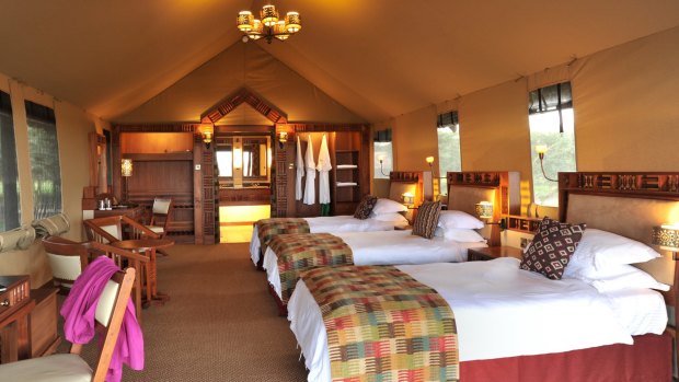 At Sweetwaters Serena Camp, 50 stylish en-suite tents, covered with thatched roofs look out to Mt Kenya.