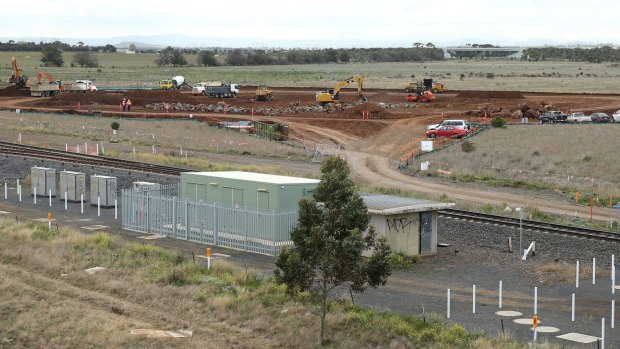 Construction work on the Caroline Springs railway station in August last year. 