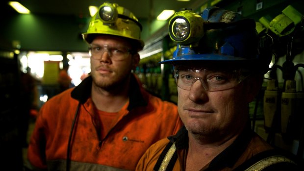 Mine workers Adam Powell and Darrin Francis, at the Springvale mine near Lithgow.