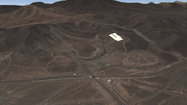 A satellite view of a mountain in Iran where the Fordo uranium enrichment plant is located underground. 