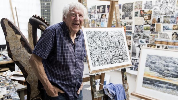 Jan Senbergs in his studio: ''I just like sitting here sometimes.''