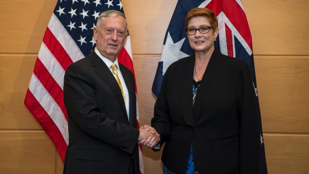 Australian Defence Minister Marise Payne with the US Secretary of Defence James Mattis.