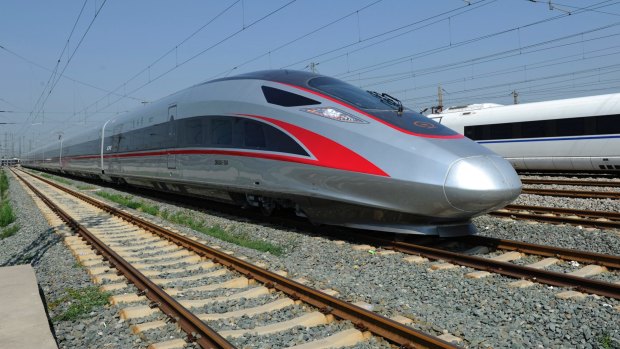 A "Fuxing" high speed bullet train on the Beijing-Shanghai railway line.