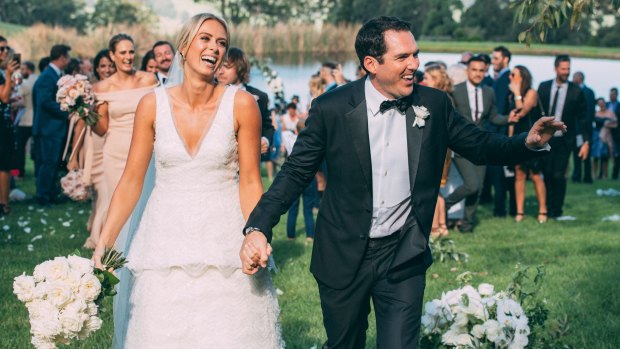No runaway bride here ... Sylvia Jeffreys and Peter Stefanovic on their wedding day in April.