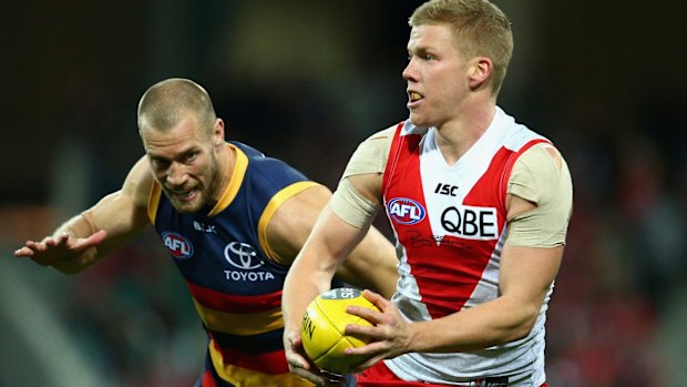 Good showing: Dan Hannebery of the Swans looks to spread possession at the SCG.