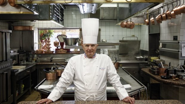 Legendary French chef Paul Bocuse at his famed Michelin three-star restaurant L'Auberge du Pont de Collonges in Collonges-au-Mont-d'or, central France. 