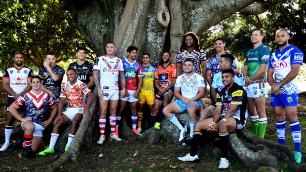 Celebration: Players model the Indigenous Round jerseys.