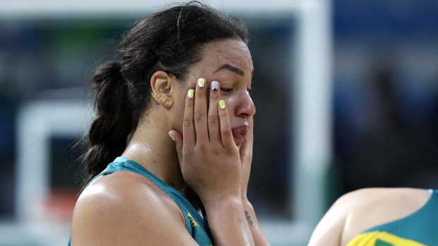 Devastated: Liz Cambage was immense for Australia but still finished on the losing side.