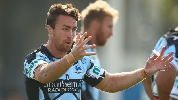 On the line: Cronulla Sharks' James Maloney will be playing for a NSW jersey in Sunday's clash against Trent Hodkinson's Newcastle Knights.