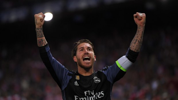 Sergio Ramos celebrates Real's victory.