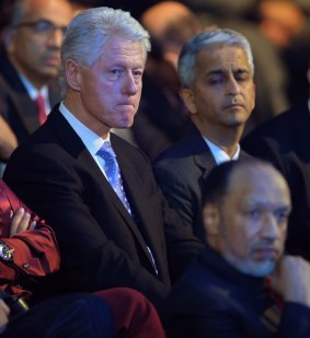 Not happy: Clinton at the vote announcement for the 2022 World Cup in Zurich in 2010. In the foreground is Mohamed Bin Hammam.