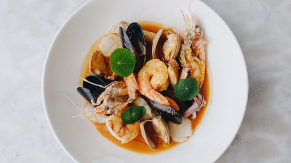 'Brodetto di Pesce' with scampi, king prawn, clams, mussels, scallop and squid.