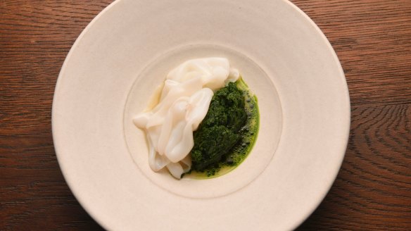 Go-to dish: Arrow squid and parsley braised in clam stock.