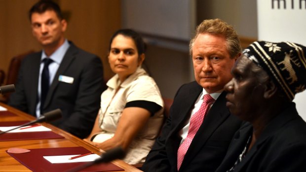 Mayor of Port Headland Camillo Blanko, Bianca Crake, Andrew 'Twiggy' Forrest and Jean Reerie at Parliament House.