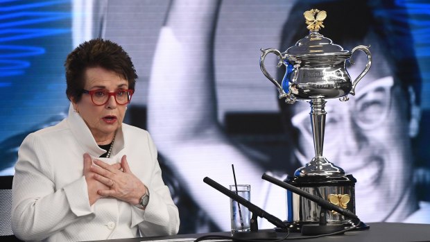 Billie Jean King speaks at a media conference ahead of the Australian Open where she called for the renaming of the Margaret Court Arena.