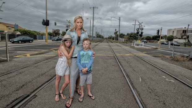 No sky rail on the Frankston line: Bonbeach resident Lori Weare and her children Sianna and Tahj are against the Andrews government's plan to build elevated rail near their home.