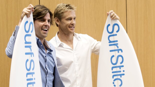 SurfStitch founders Lex Pedersen, left, and Justin Cameron have watched the value of their shares crash after backing away from  profit guidance.

