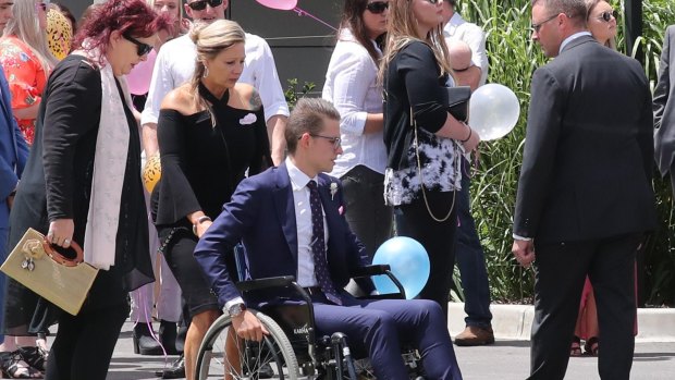 Ben Hollow at the funeral for his girlfriend Lauren Brownlees who was tragically killed after being struck by lightning.  