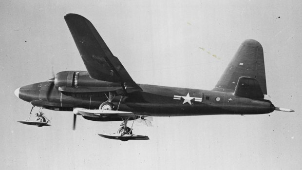A US Navy Lockheed Neptune bomber, equipped with aluminium "skis" for Arctic and Antarctic landing, in the late 1950s.