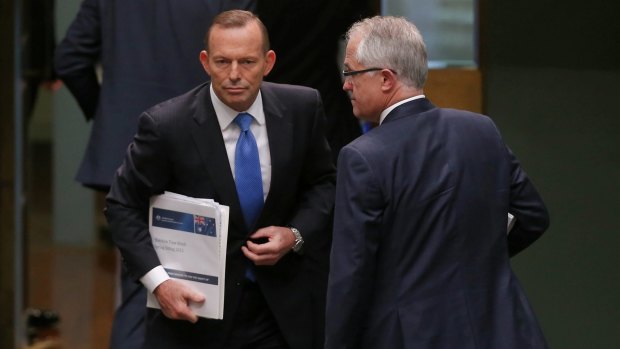 Tony Abbott and Malcolm Turnbull in Parliament.