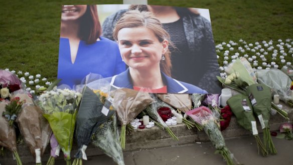 Tributes for Jo Cox in Parliament Square, London.