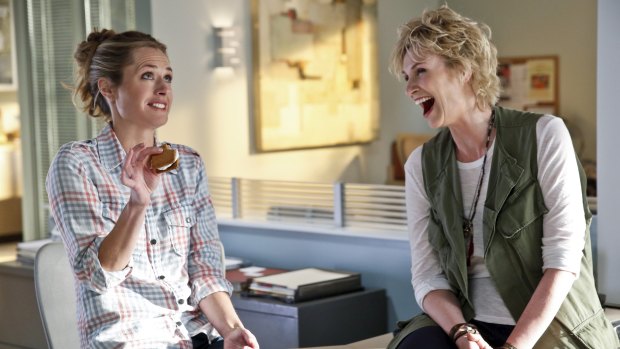 Maggie Lawson and Jane Lynch in Angel from Hell.

