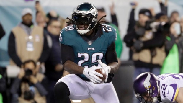 Blount force: Philadelphia Eagles' LeGarrette Blount runs for a touchdown during the first half of the NFC championship game. 