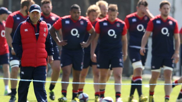 Grand ambitions: Eddie Jones, the England head coach looks on during an England training session at Brighton College.