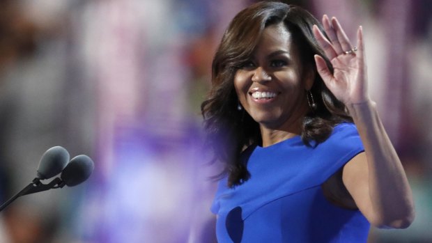 First Lady Michelle Obama takes the stage during the first day of the Democratic National Convention.