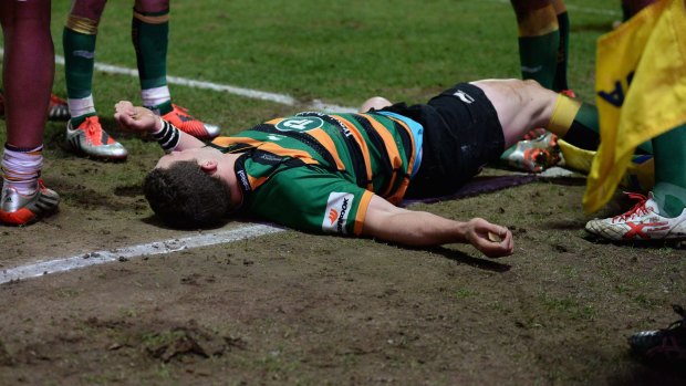 Season in jeopardy: George North of Northampton Saints was knocked out in the English Premiership.