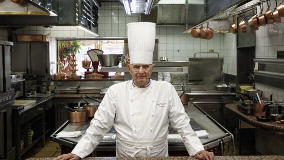 French Chef Paul Bocuse in 2011 at his famed Michelin three-star restaurant L'Auberge du Pont de Collonges in Collonges-au-Mont-d'or, central France. 