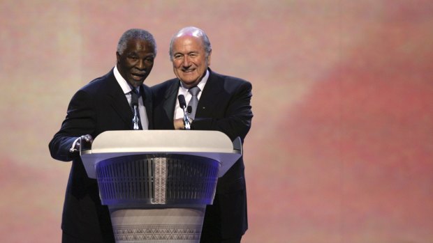 Thabo Mbeki and Sepp Blatter at the draw for the 2010 World Cup in 2009.