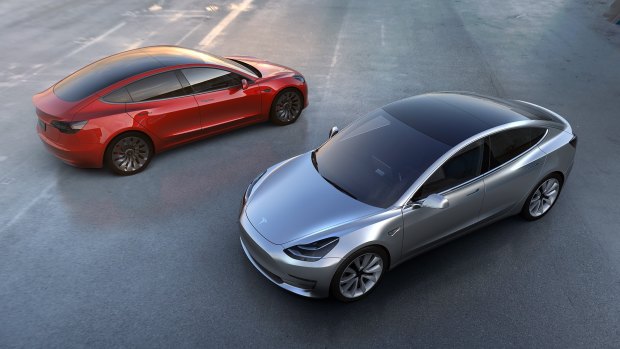 The first pictures of the Tesla Model 3 were released on April 1.