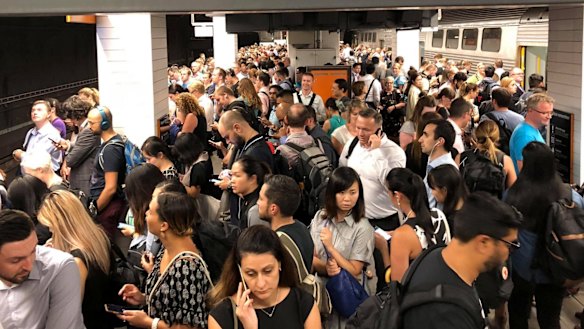 Wynyard station packed with commuters.