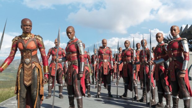 Okoye (Danai Gurira) and Ayo (Florence Kasumba) with the Dora Milaje.