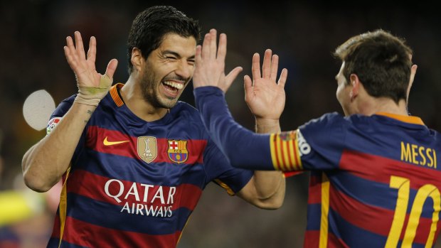 Lionel Messi passed at the penalty spot to help his teammate Luis Suarez secure his hat-trick.