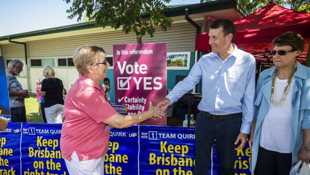 Lord Mayor Graham Quirk voting with his wife Anne at Warrigal Road State School, Eight Mile Plains.