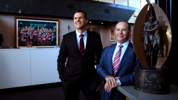 White Knights: Newcastle director Paul Harragon with Wests Group CEO Phil Gardner at the club's HQ.